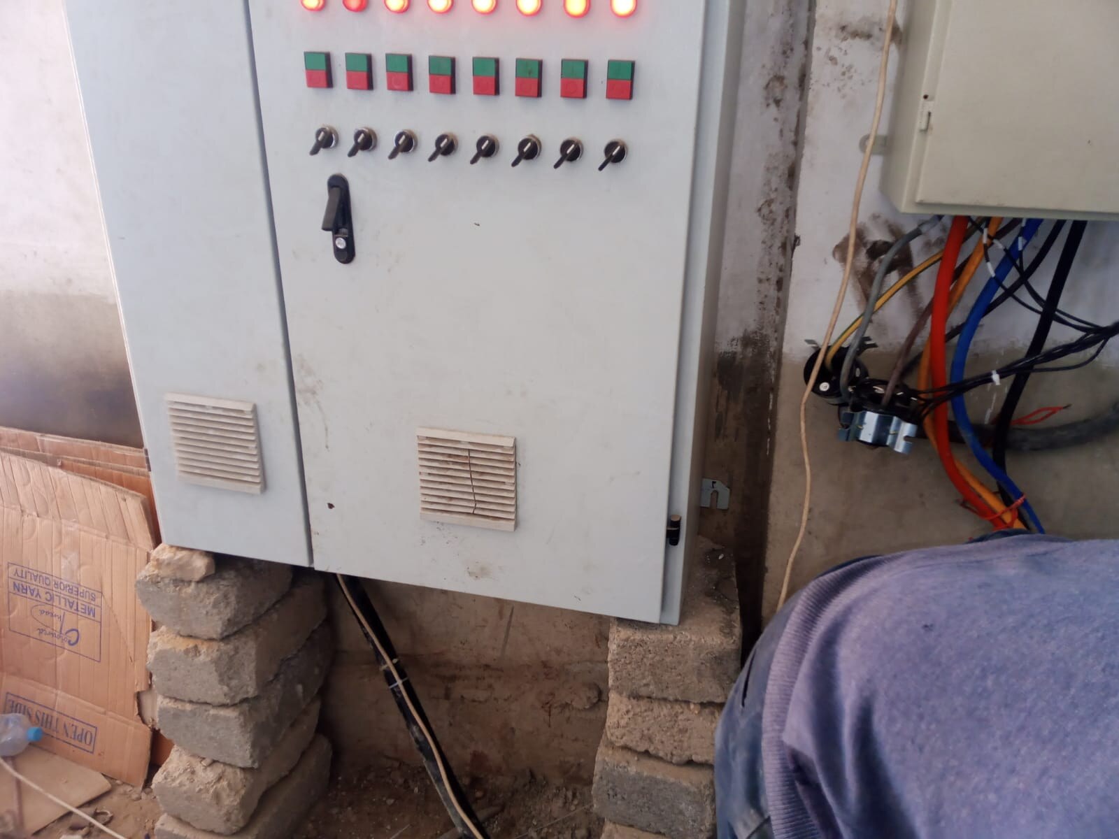 Open electrical panel with visible wiring